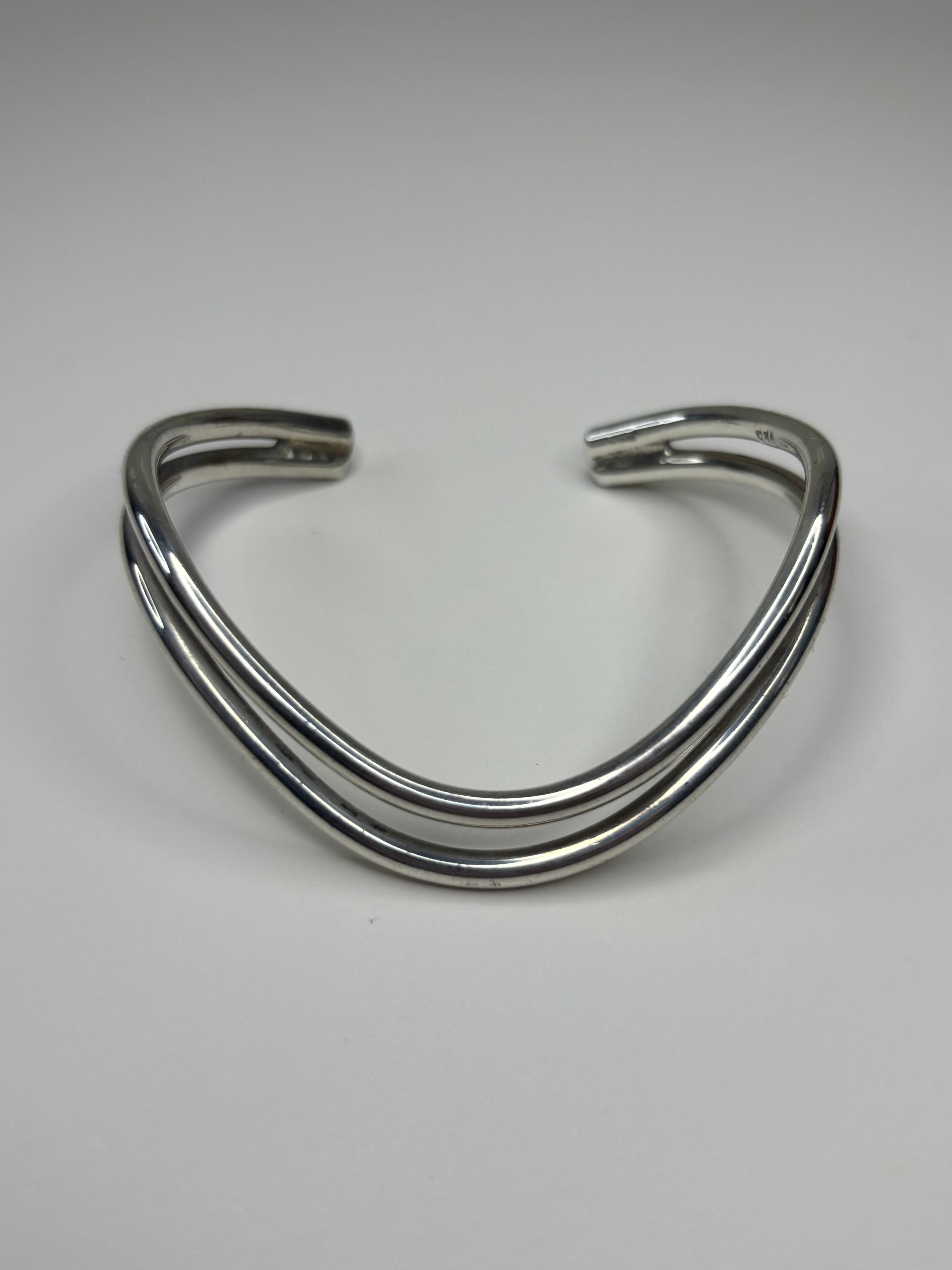 925 Sterling Silver Modernist Wave Cuff Bangle Bracelet 23.2g