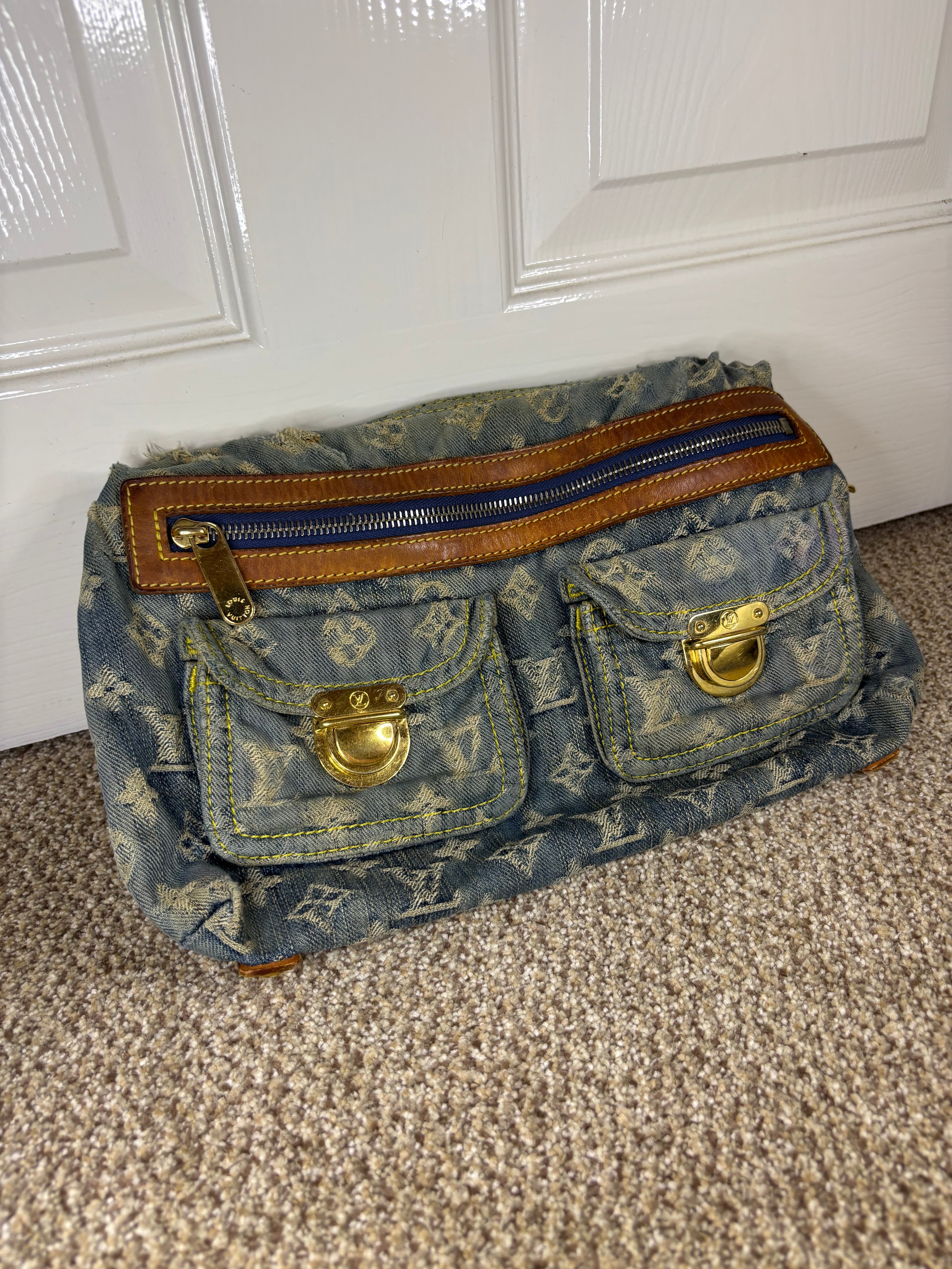 Louis Vuitton Vintage Monogram Shoulder Bag Blue Denim