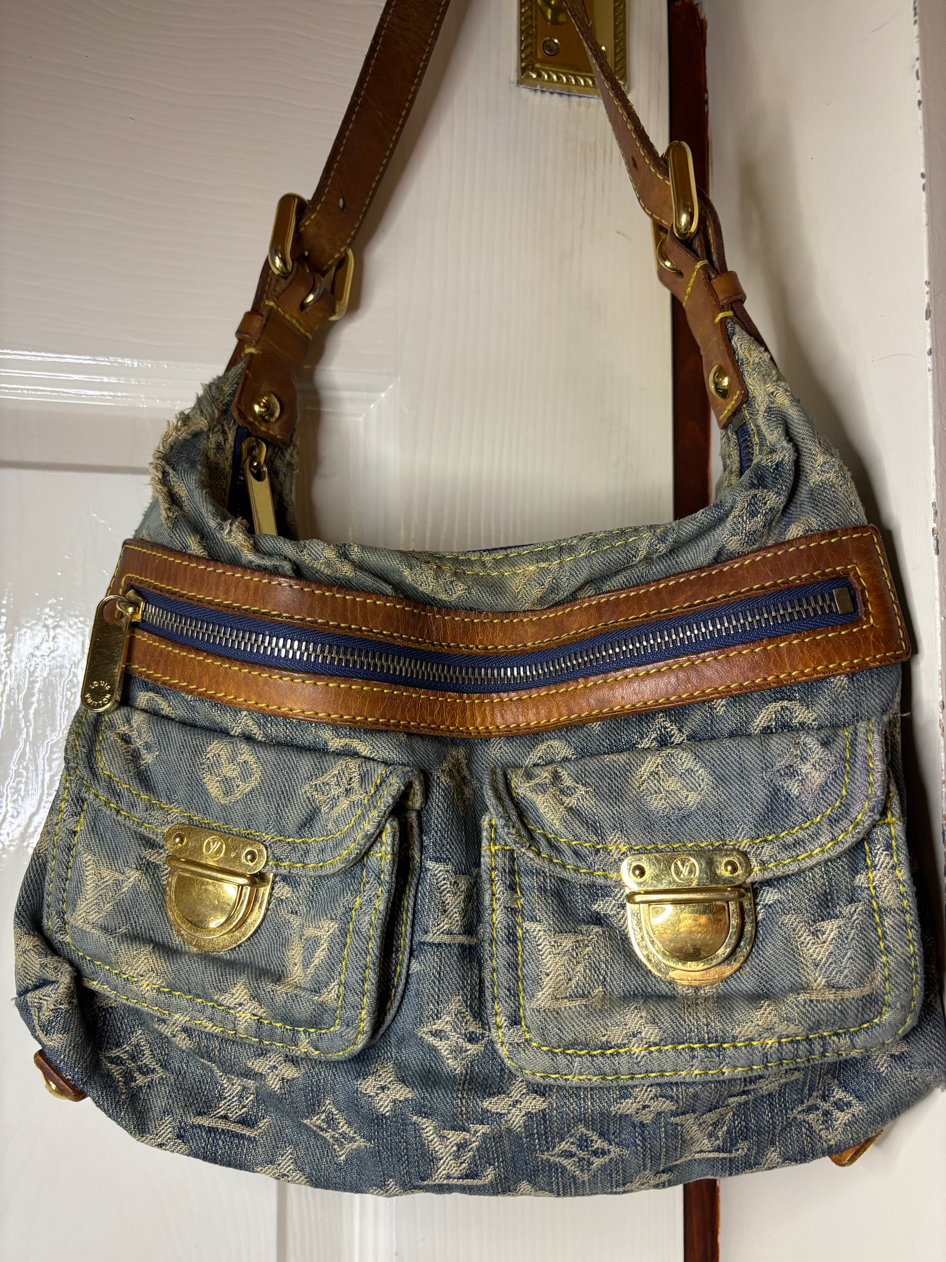 Louis Vuitton Vintage Monogram Shoulder Bag Blue Denim
