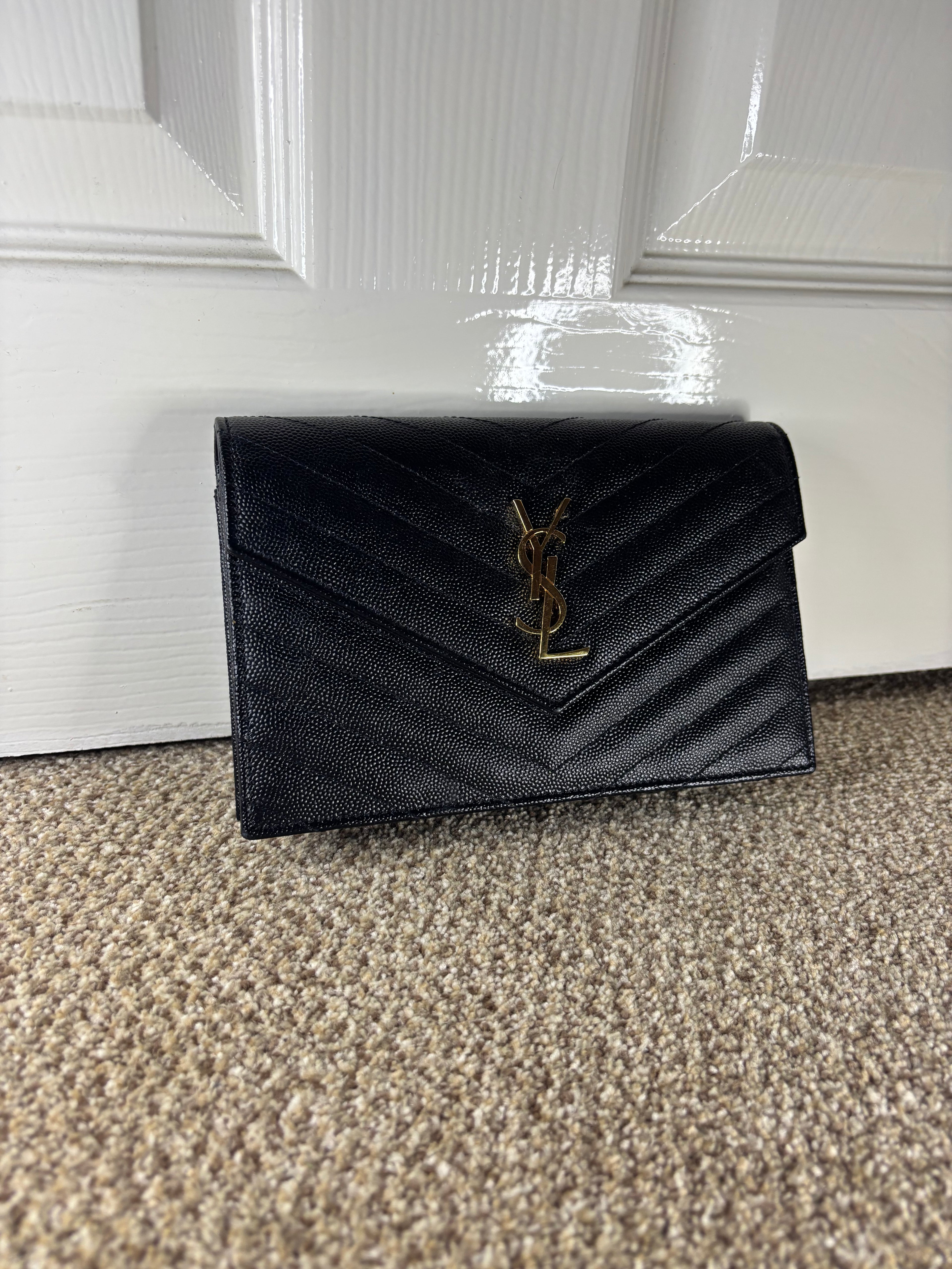 YSL Yves Saint Laurent Cassandre Envelope Chain Wallet Excellent Condition