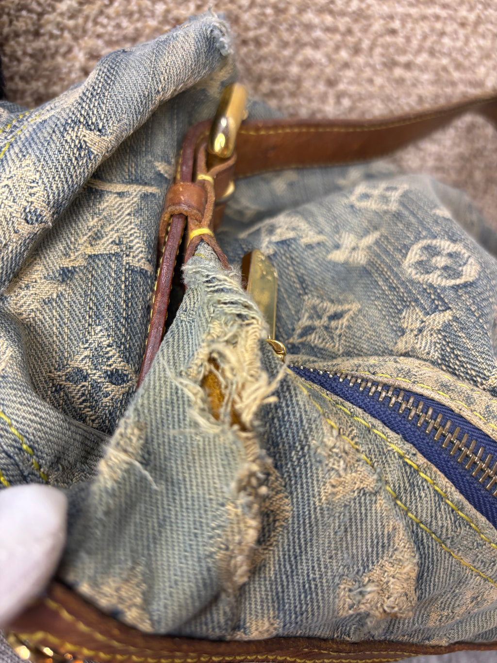 Louis Vuitton Vintage Monogram Shoulder Bag Blue Denim