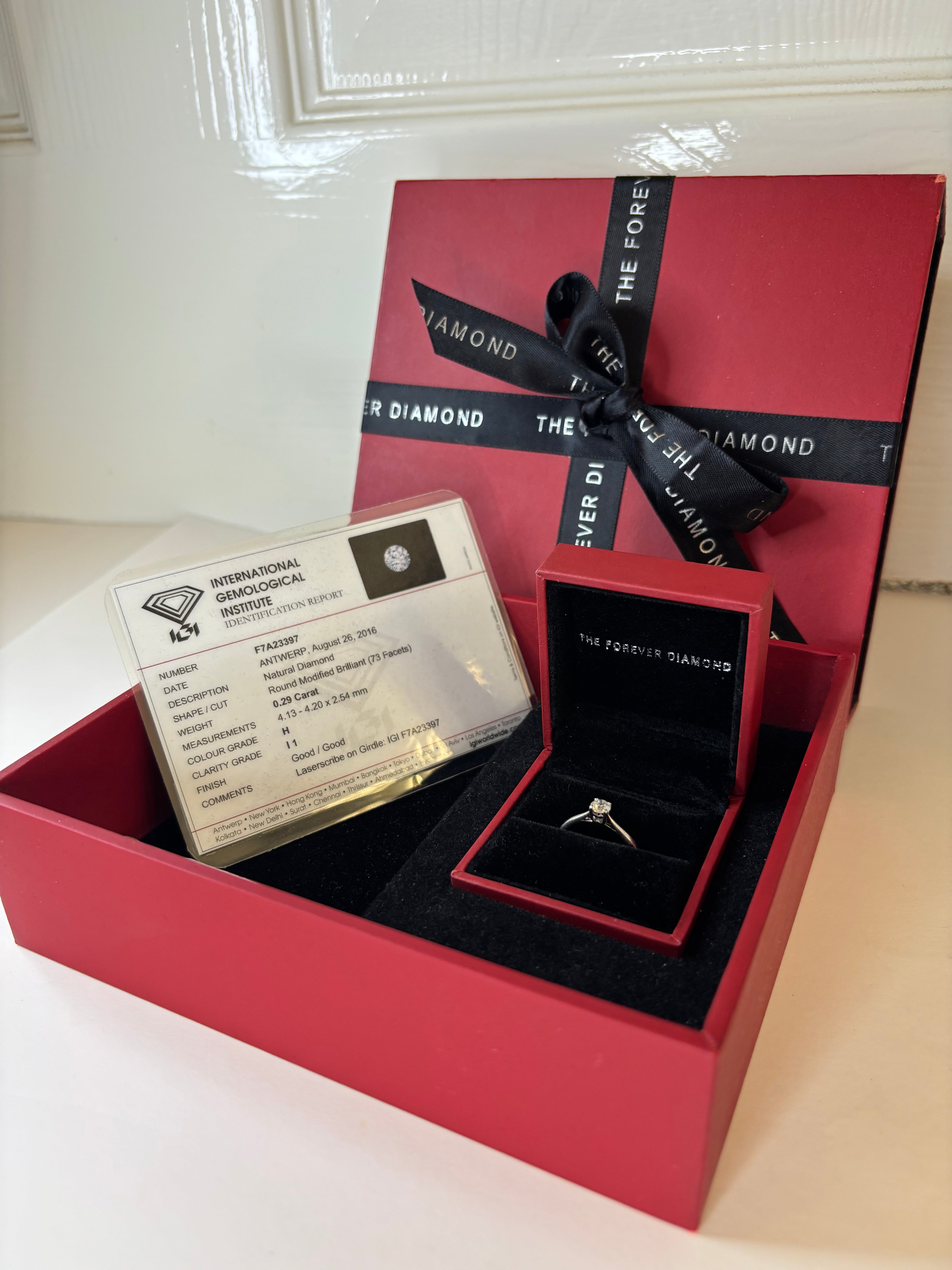 Forever Diamond 0.29ct Platinum Solitaire Ring 1.9g Size L Excellent Condition