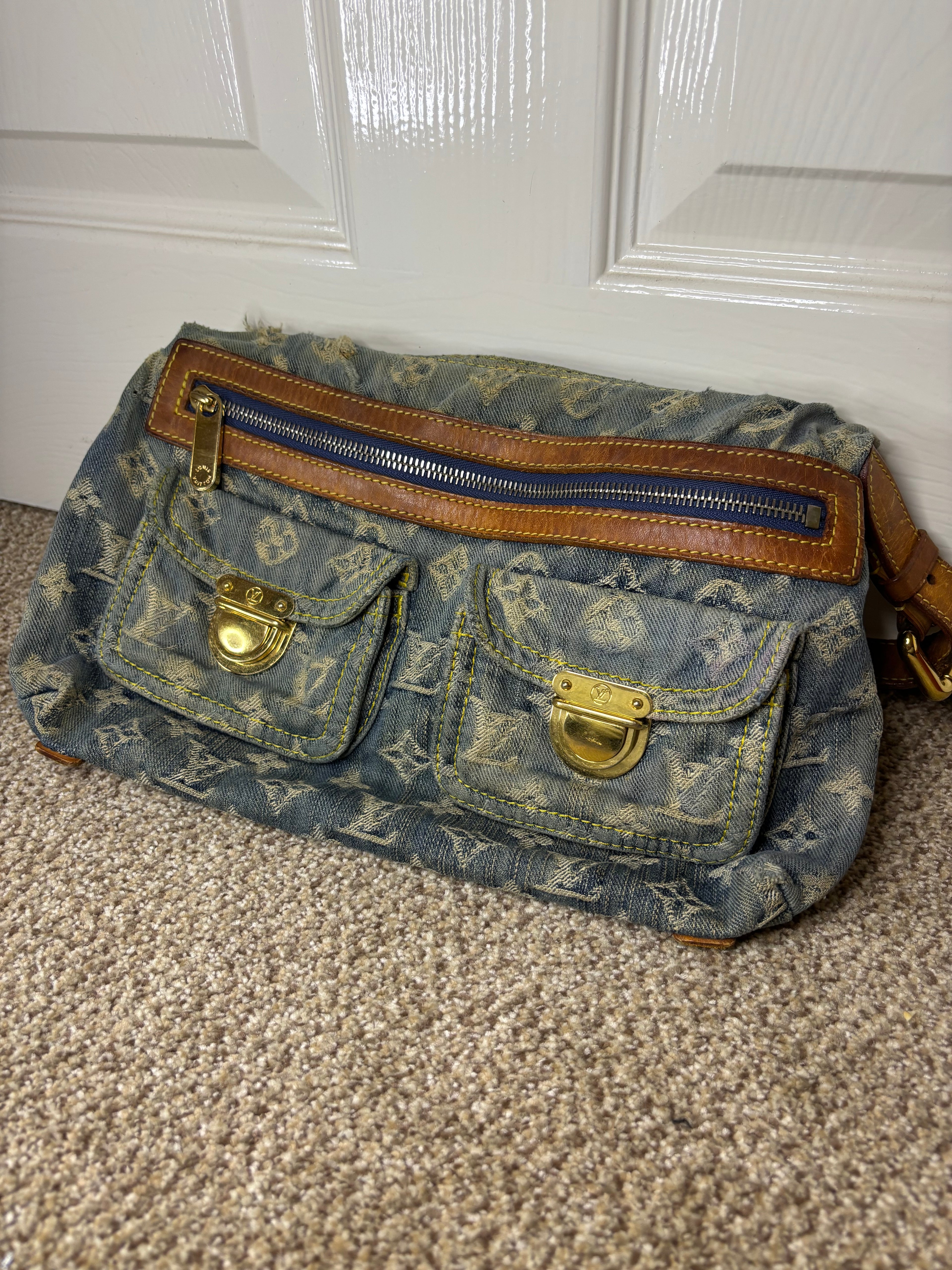 Louis Vuitton Vintage Monogram Shoulder Bag Blue Denim