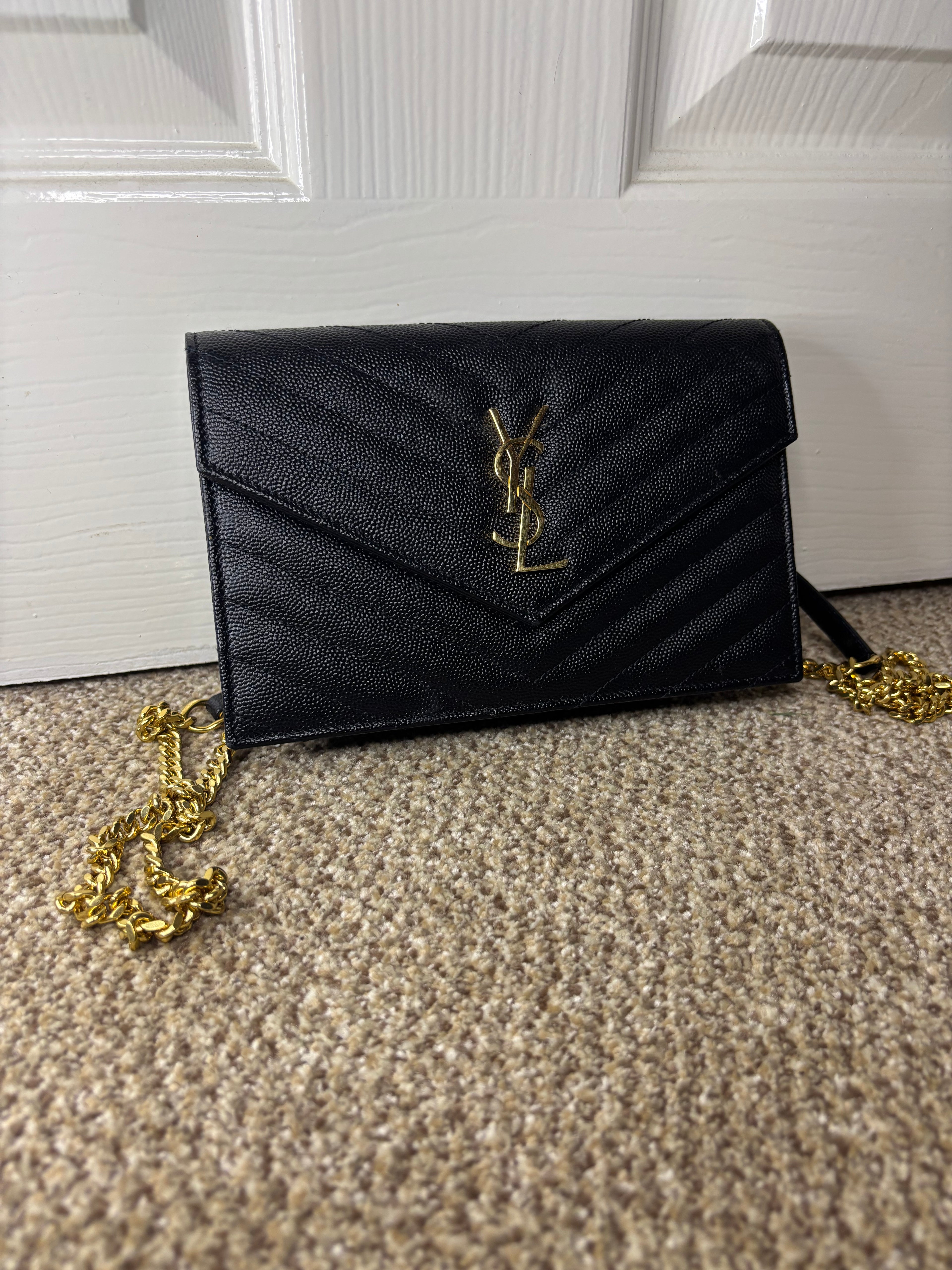 YSL Yves Saint Laurent Cassandre Envelope Chain Wallet Excellent Condition