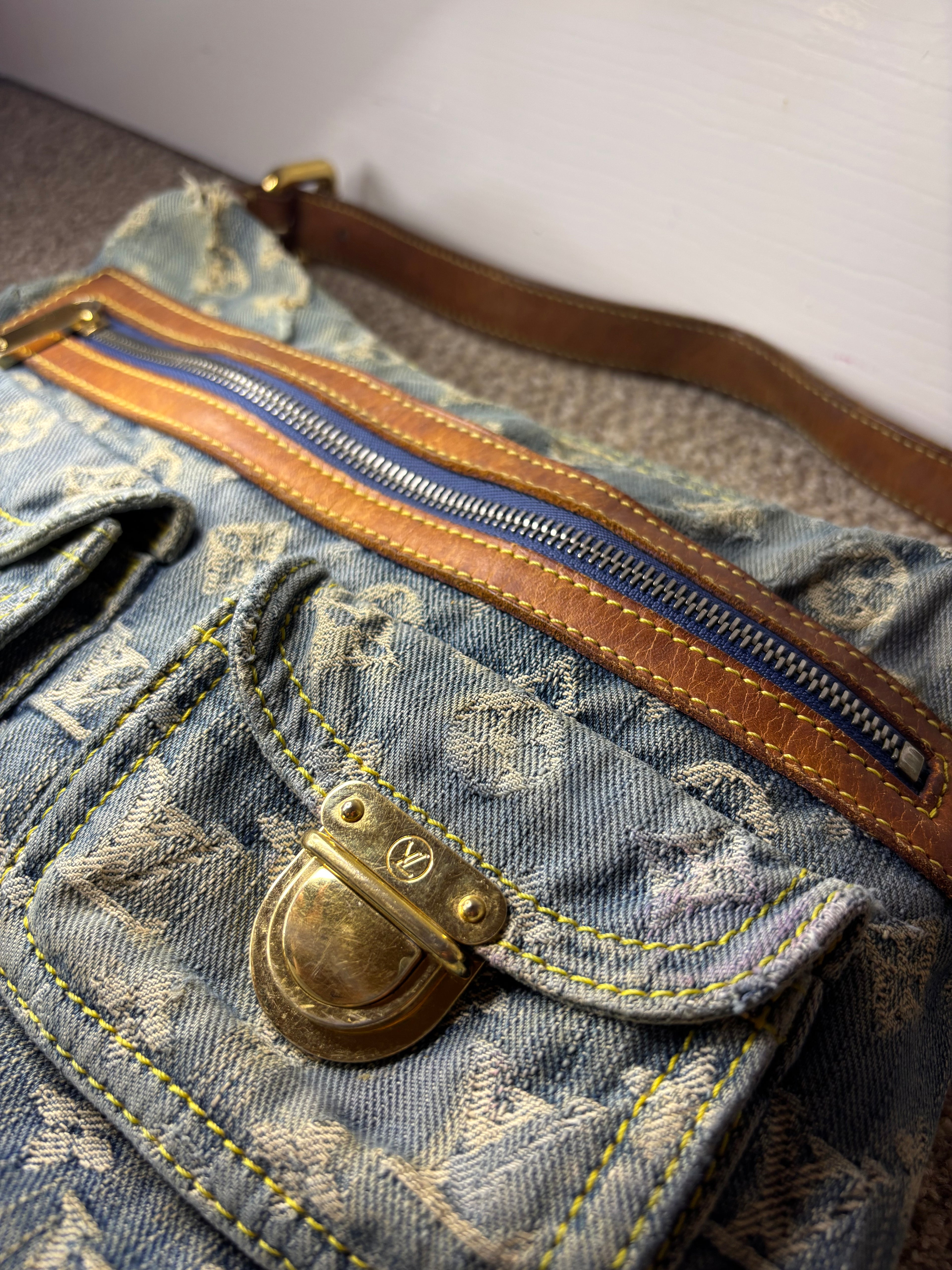 Louis Vuitton Vintage Monogram Shoulder Bag Blue Denim