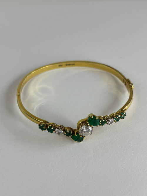18ct Gold Emerald Bangle Bracelet 17g Good Condition
