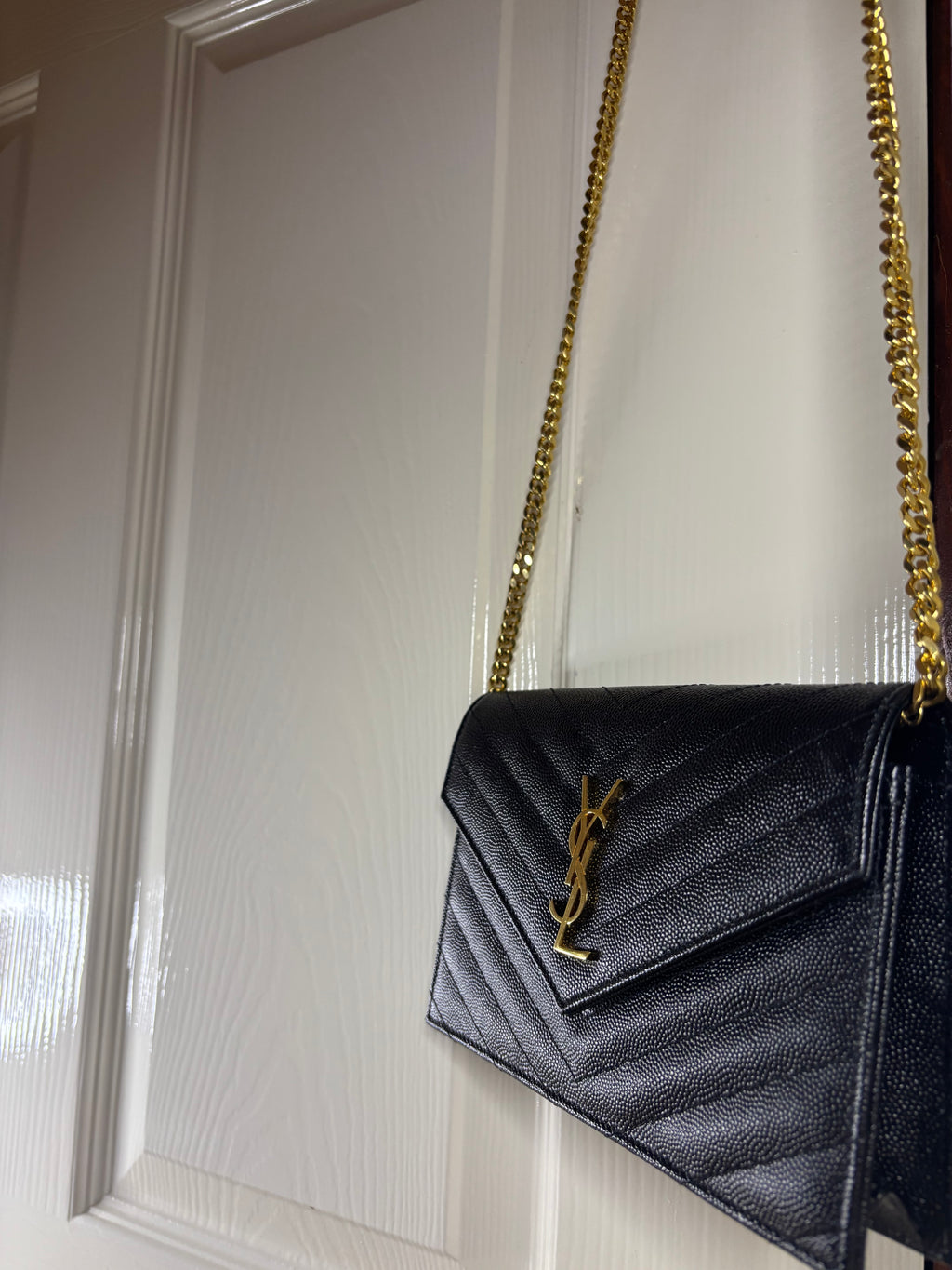 YSL Yves Saint Laurent Cassandre Envelope Chain Wallet Excellent Condition