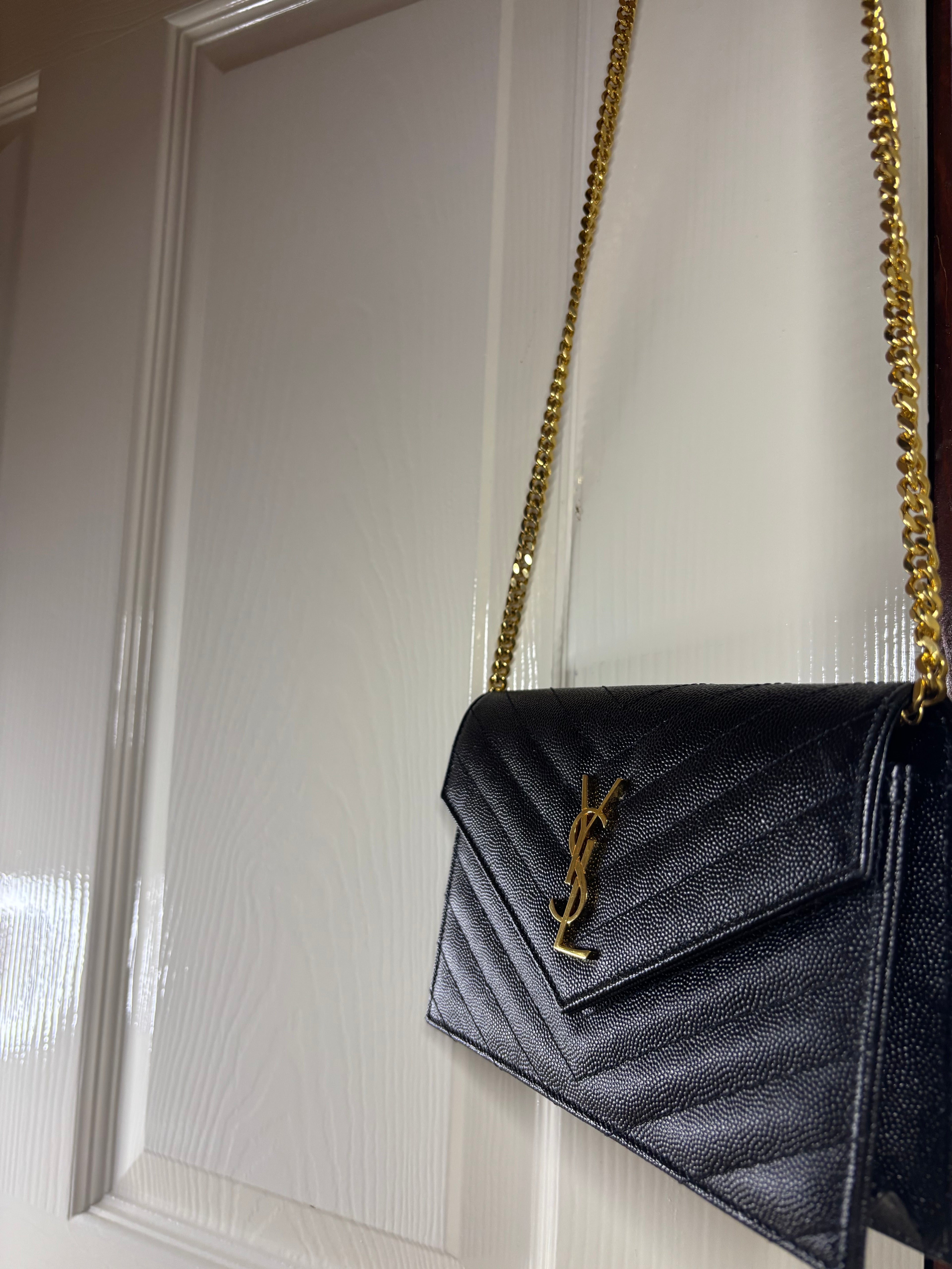 YSL Yves Saint Laurent Cassandre Envelope Chain Wallet Excellent Condition