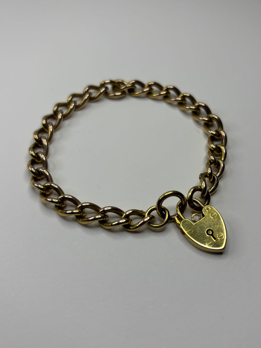 9ct Yellow Gold Padlock Bracelet Good Condition Hallmarked 18.8g 7”
