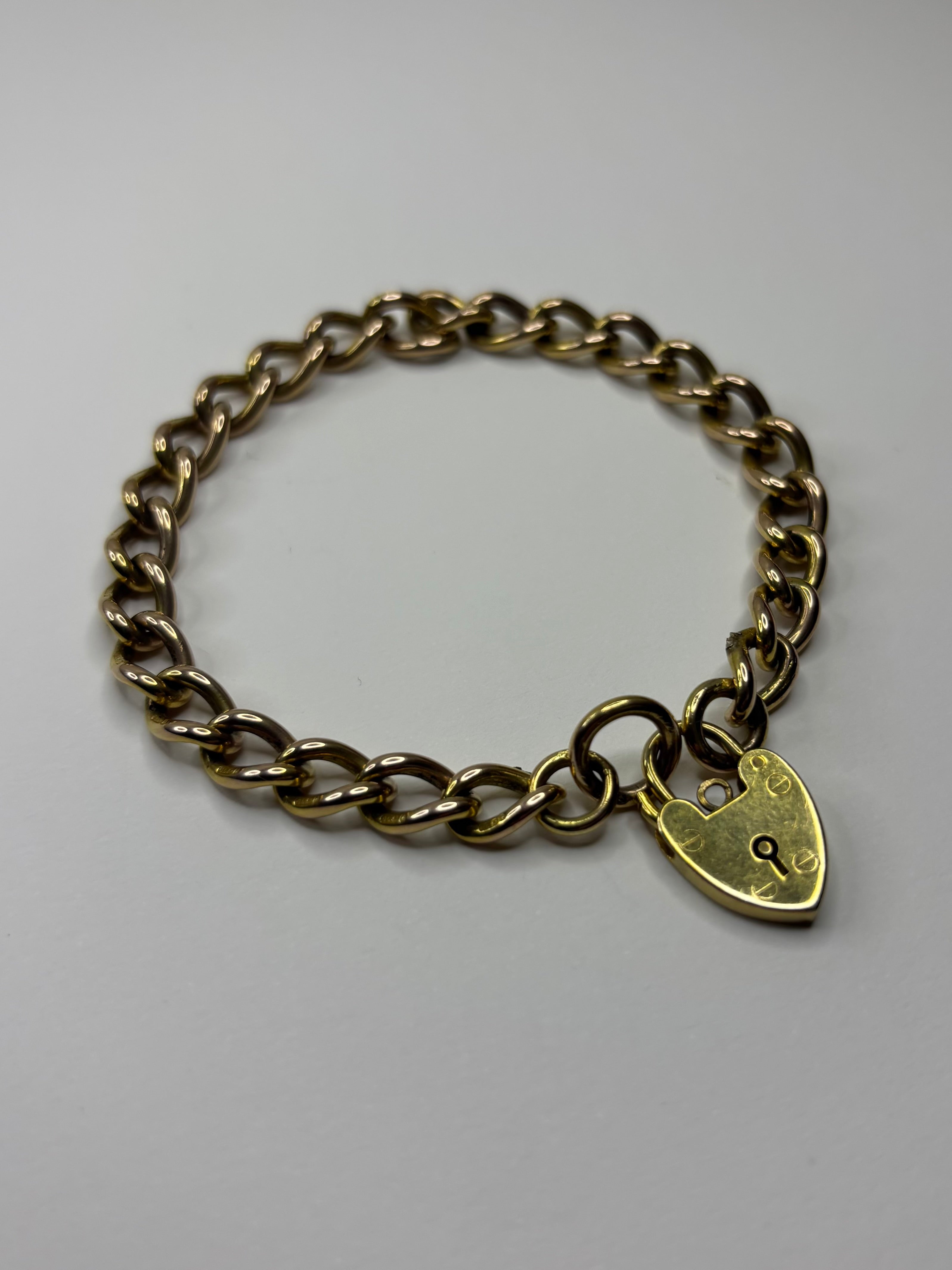 9ct Yellow Gold Padlock Bracelet Good Condition Hallmarked 18.8g 7”
