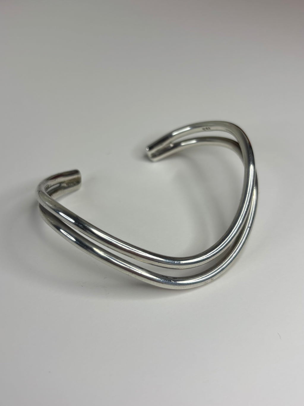 925 Sterling Silver Modernist Wave Cuff Bangle Bracelet 23.2g