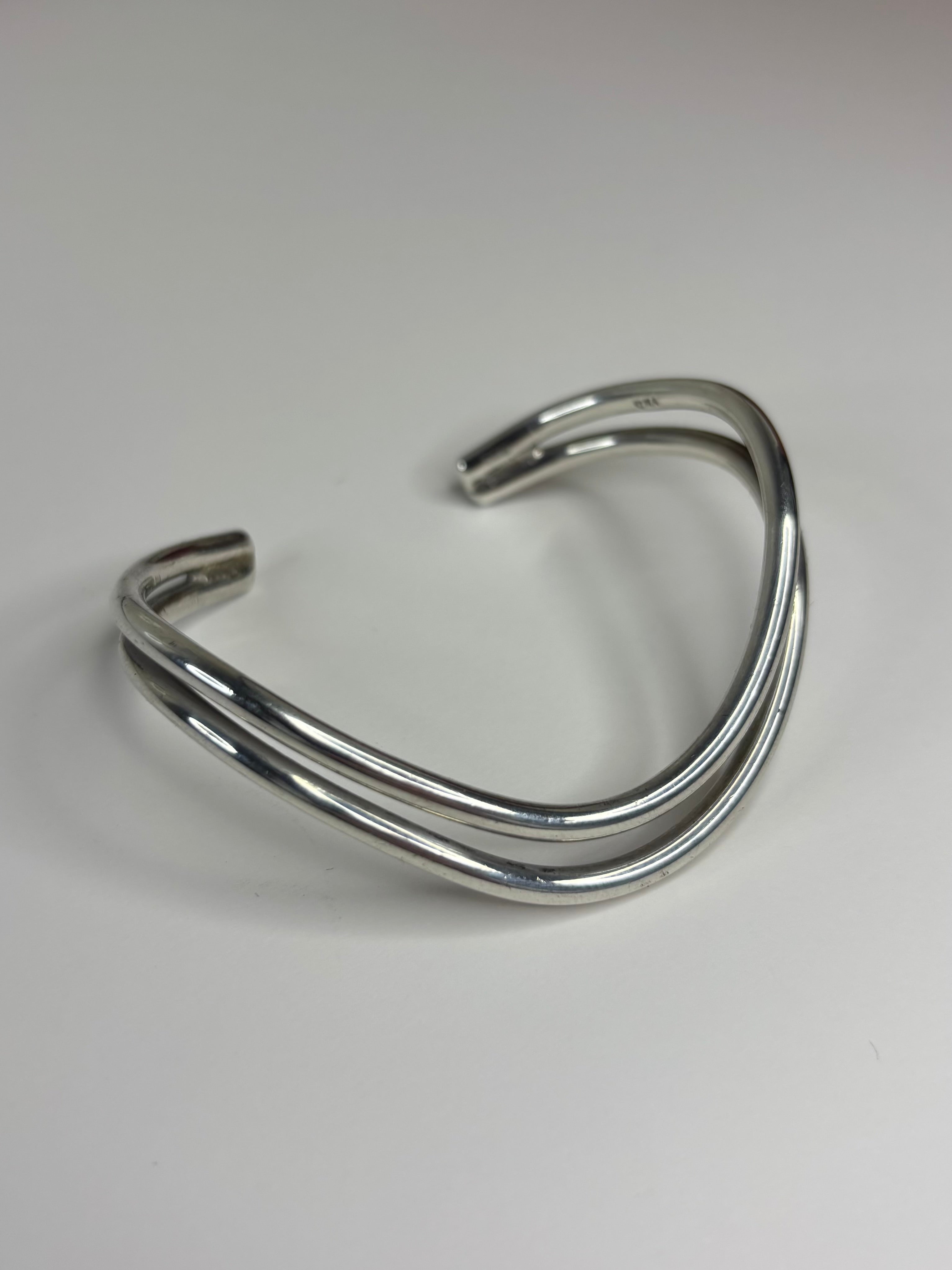 925 Sterling Silver Modernist Wave Cuff Bangle Bracelet 23.2g