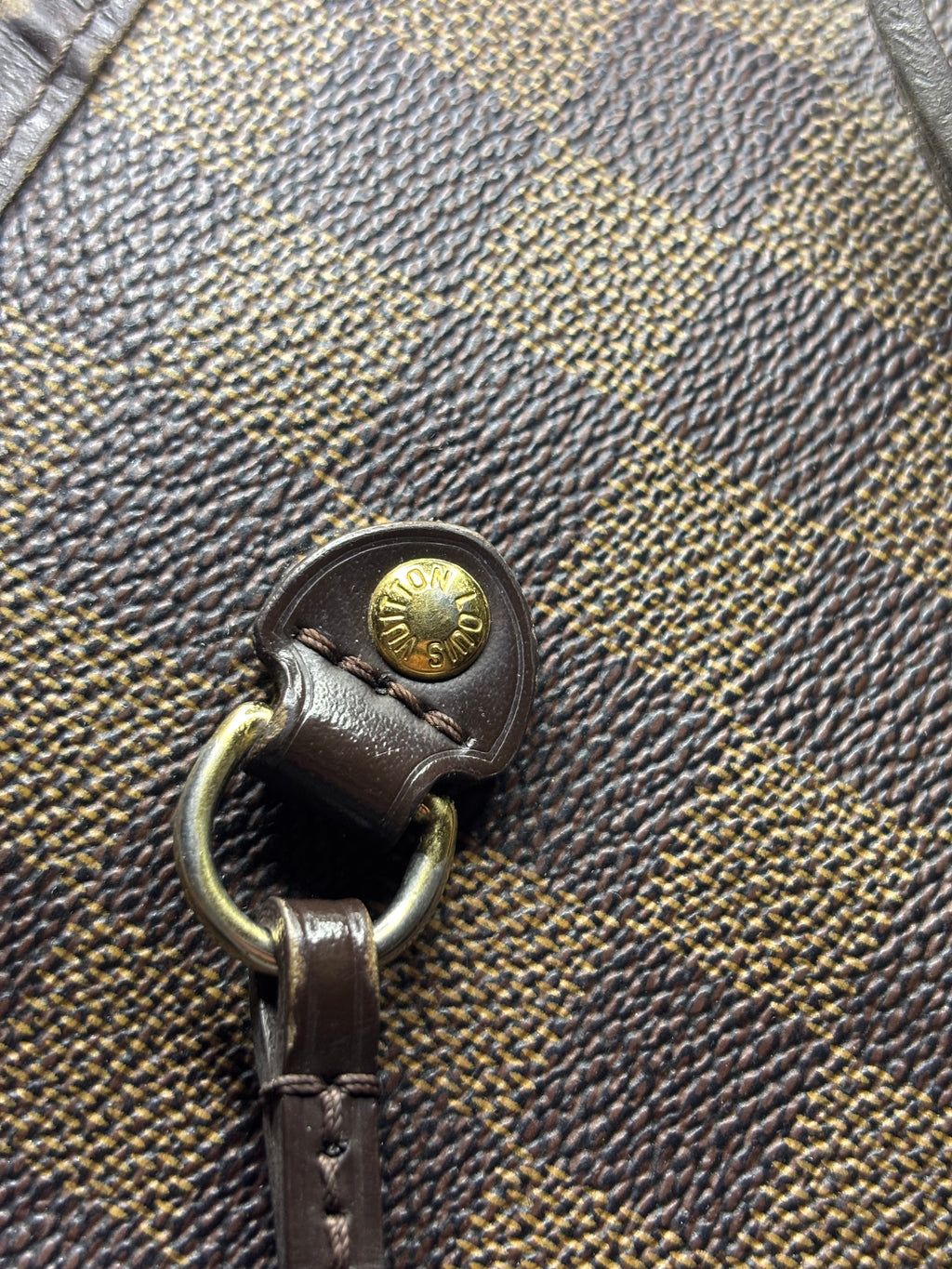 Louis Vuitton Damier Ebene Neverfull Tote Bag Brown Red Interior