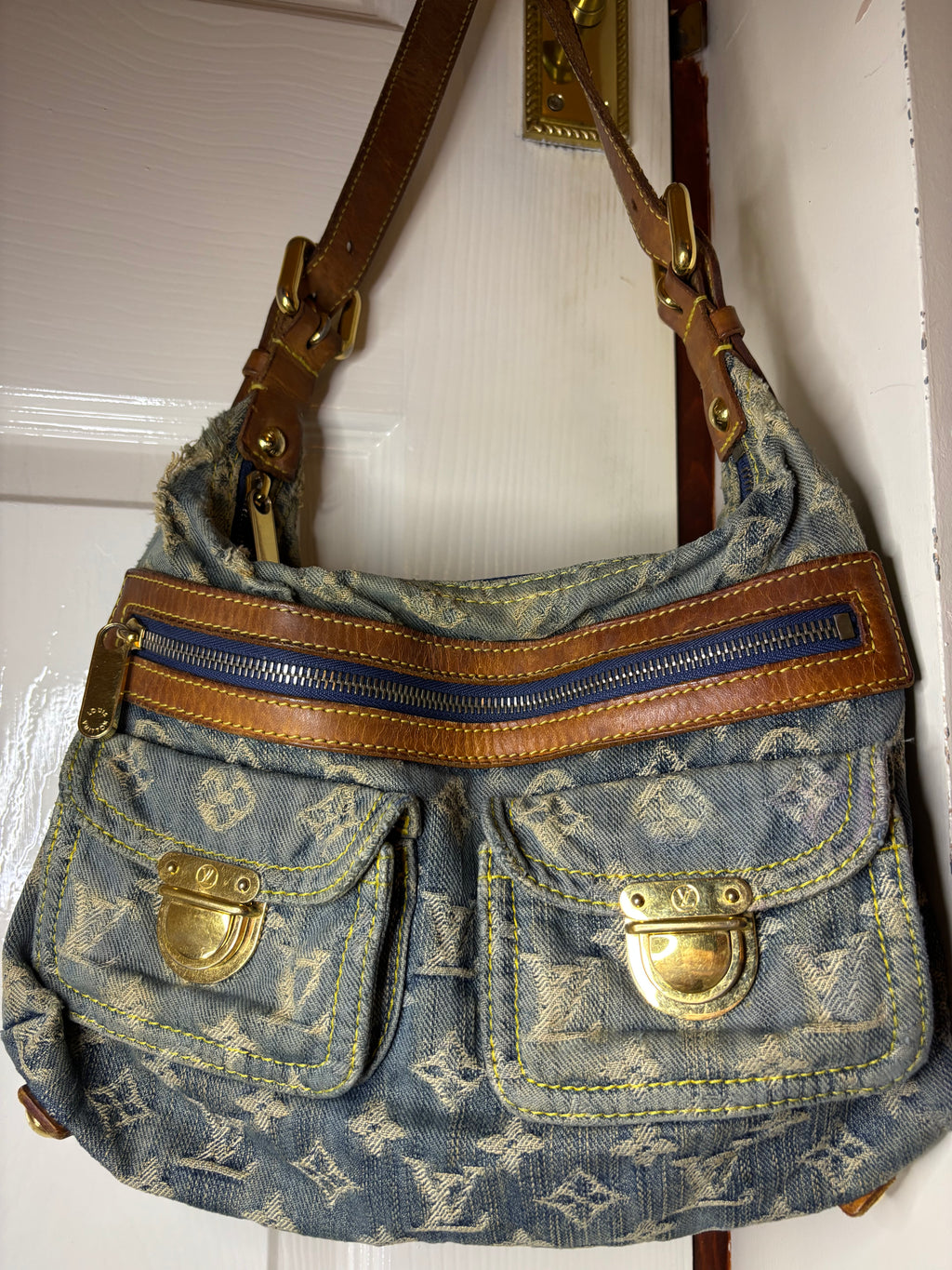 Louis Vuitton Vintage Monogram Shoulder Bag Blue Denim