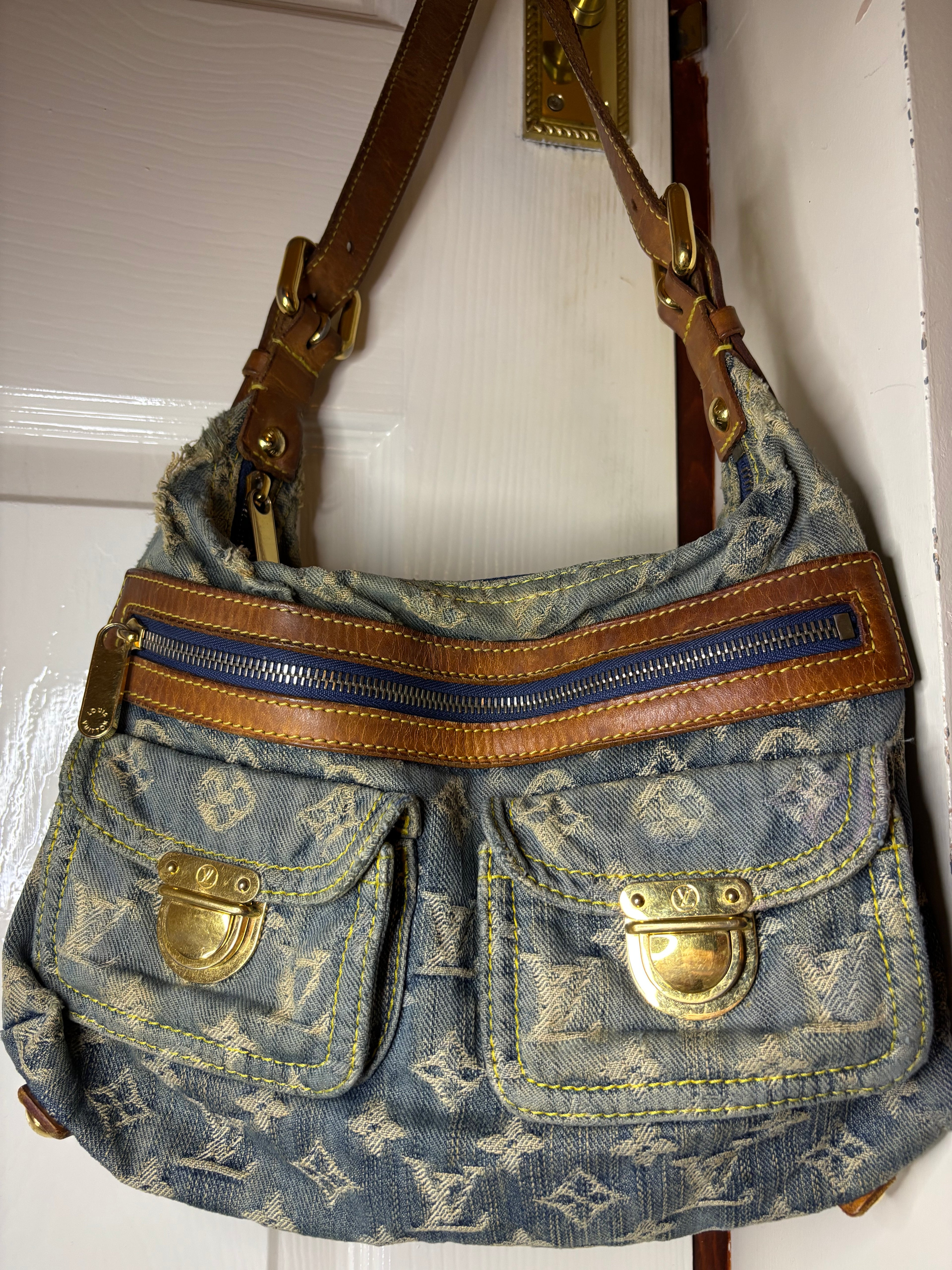Louis Vuitton Vintage Monogram Shoulder Bag Blue Denim