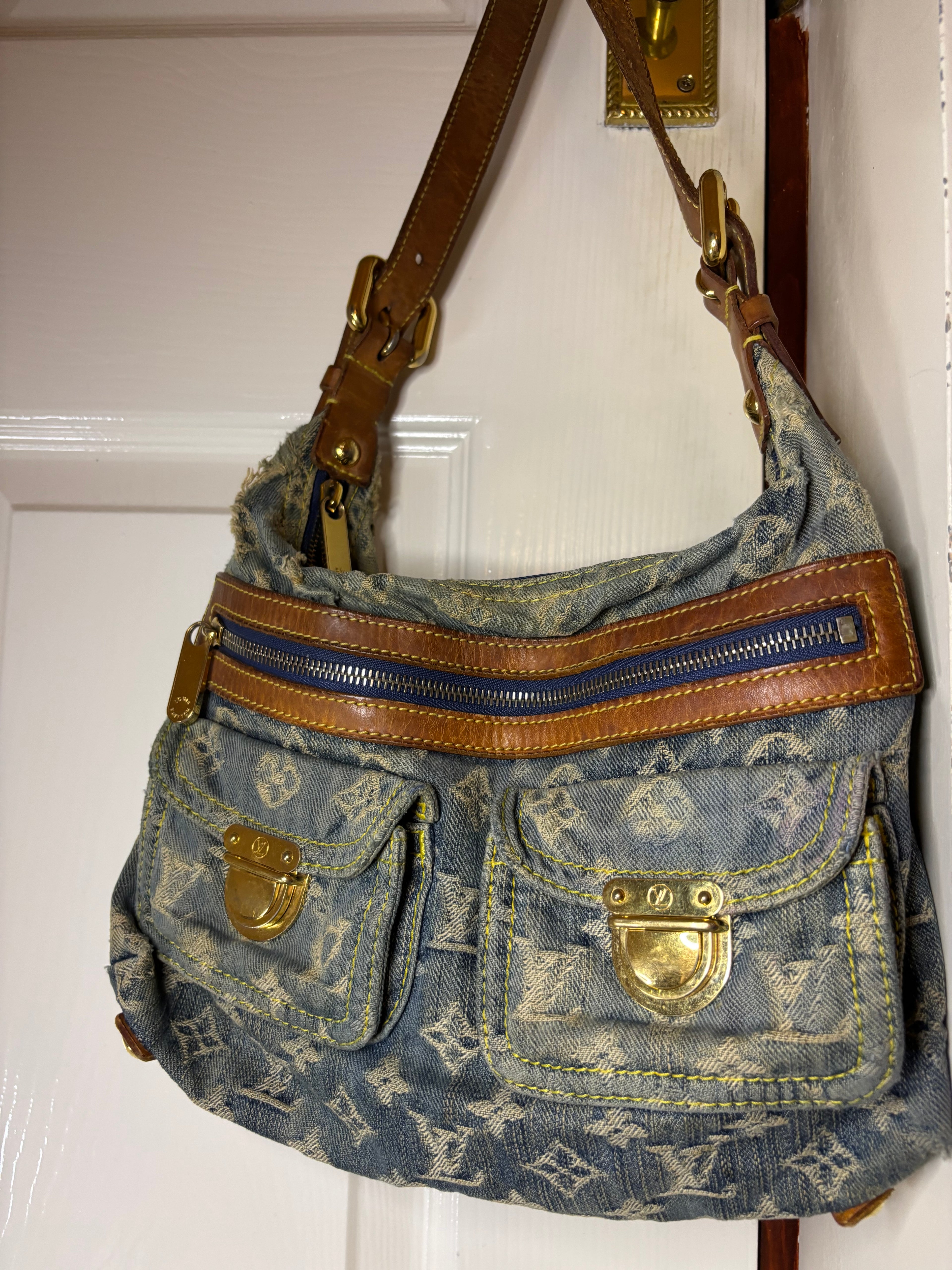 Louis Vuitton Vintage Monogram Shoulder Bag Blue Denim
