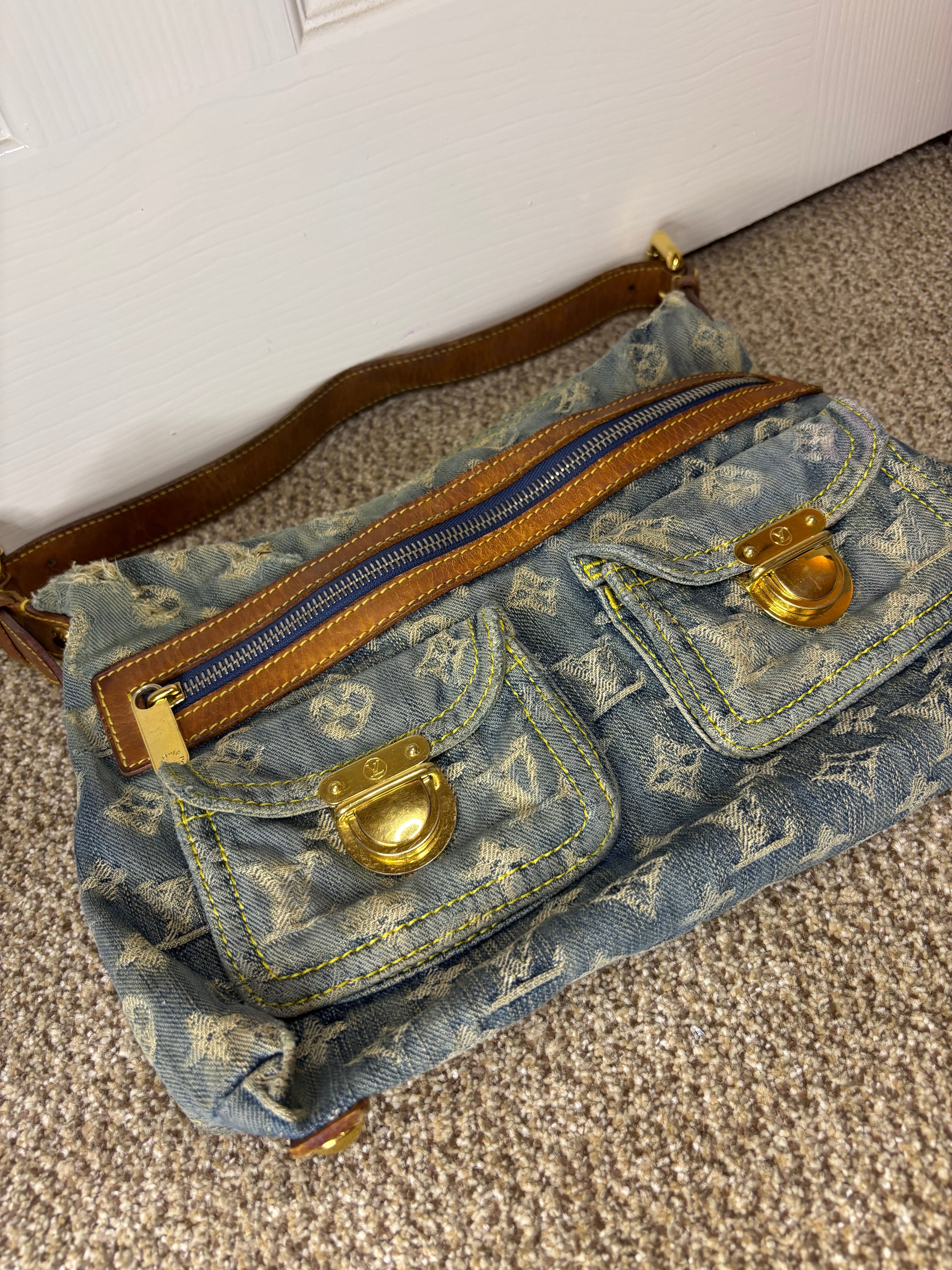Louis Vuitton Vintage Monogram Shoulder Bag Blue Denim