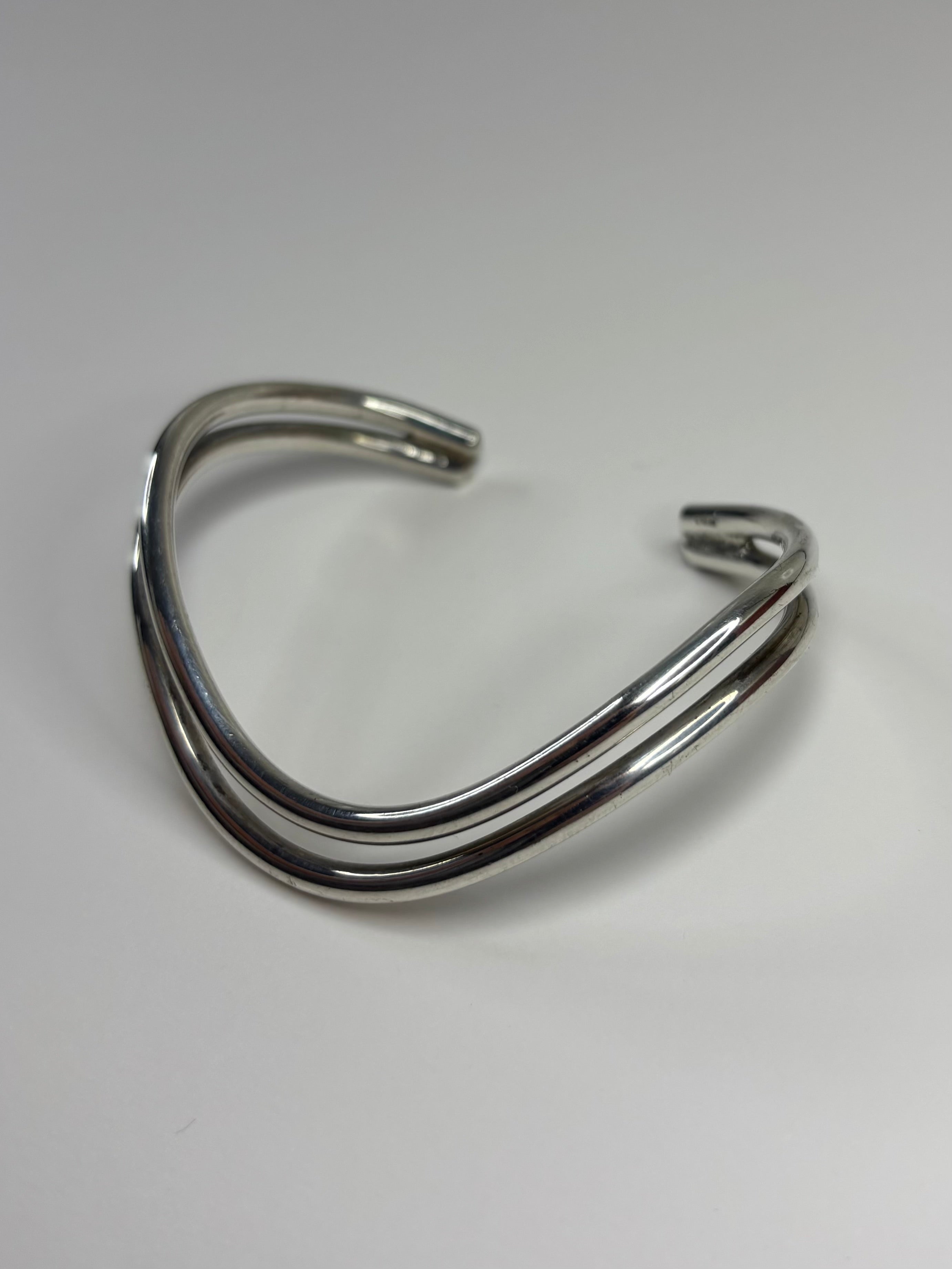 925 Sterling Silver Modernist Wave Cuff Bangle Bracelet 23.2g
