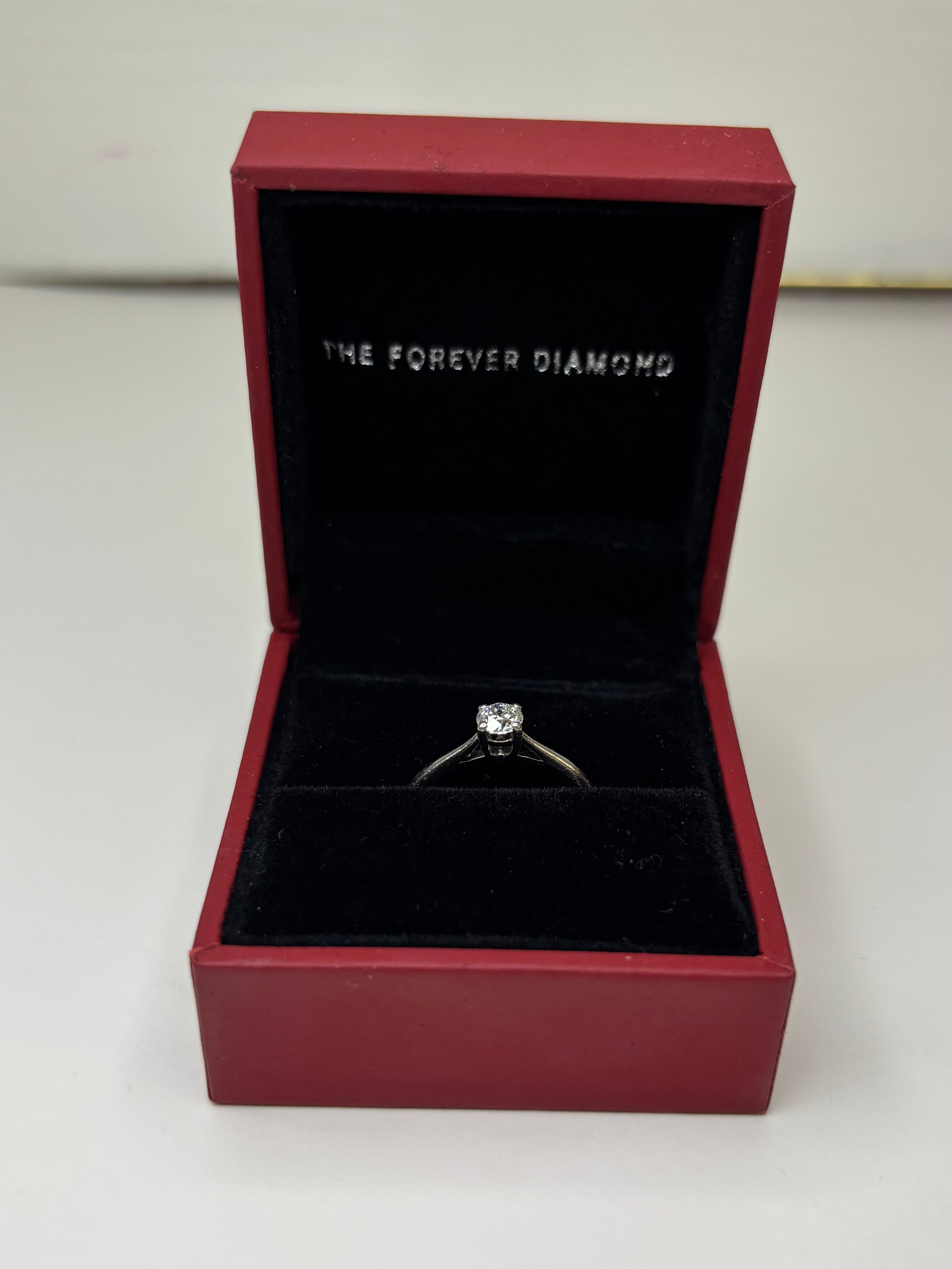 Forever Diamond 0.29ct Platinum Solitaire Ring 1.9g Size L Excellent Condition
